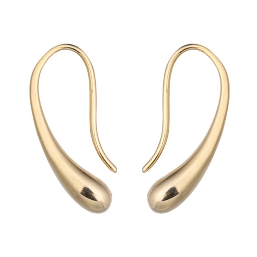 18k Gold Plated 925 Sterling Silver Water Drop Fish Hook Earrings